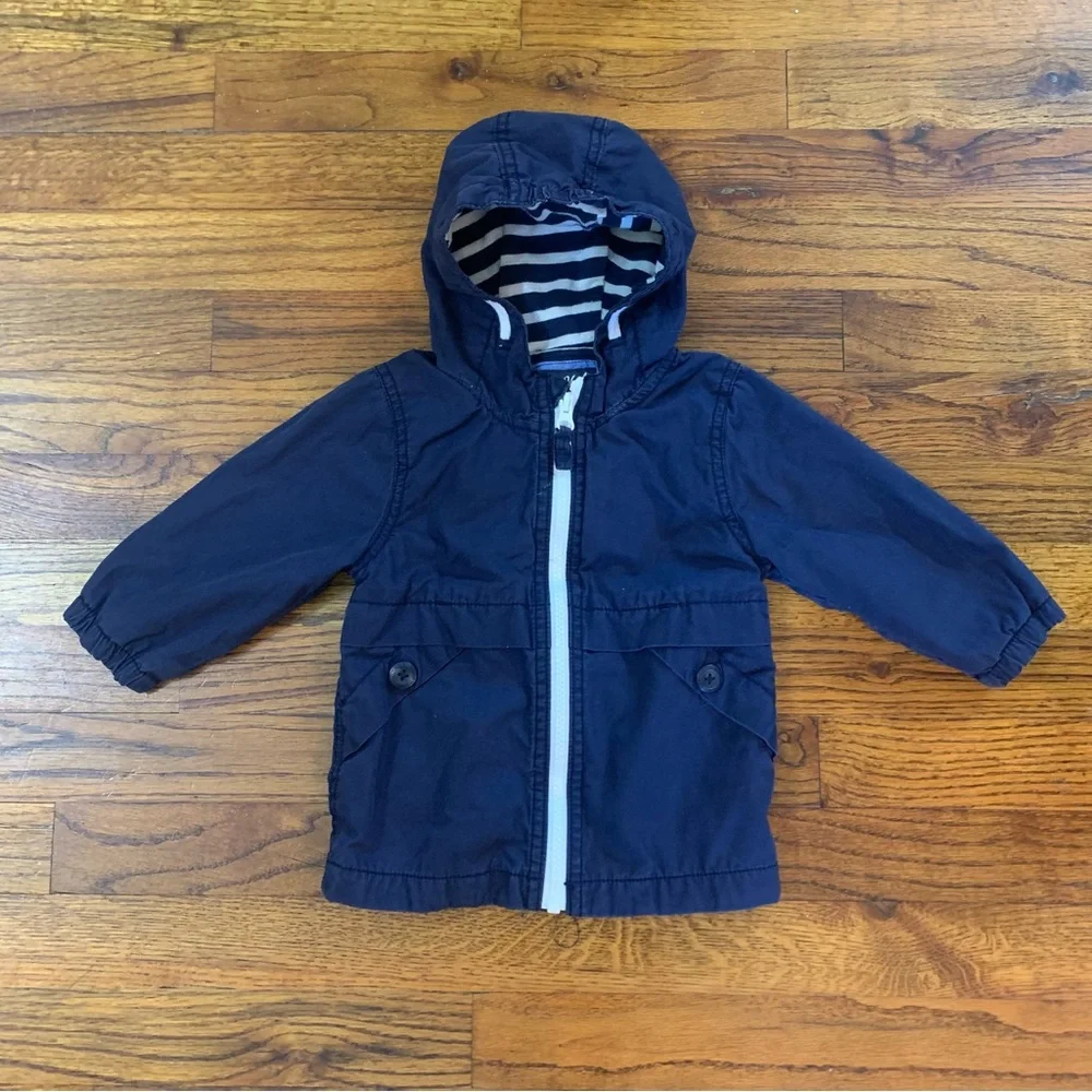 OshKosh Hooded Hoodie Jacket Coat  Navy Blue Winter Full Zip Close w/ 2 Pockets